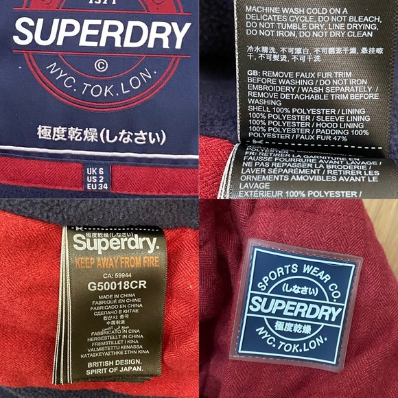 SUPERDRY Tall Marl Toggle Puffle Jacket Burgundy Puffer Hooded Coat Size 2 US - Picture 14 of 16